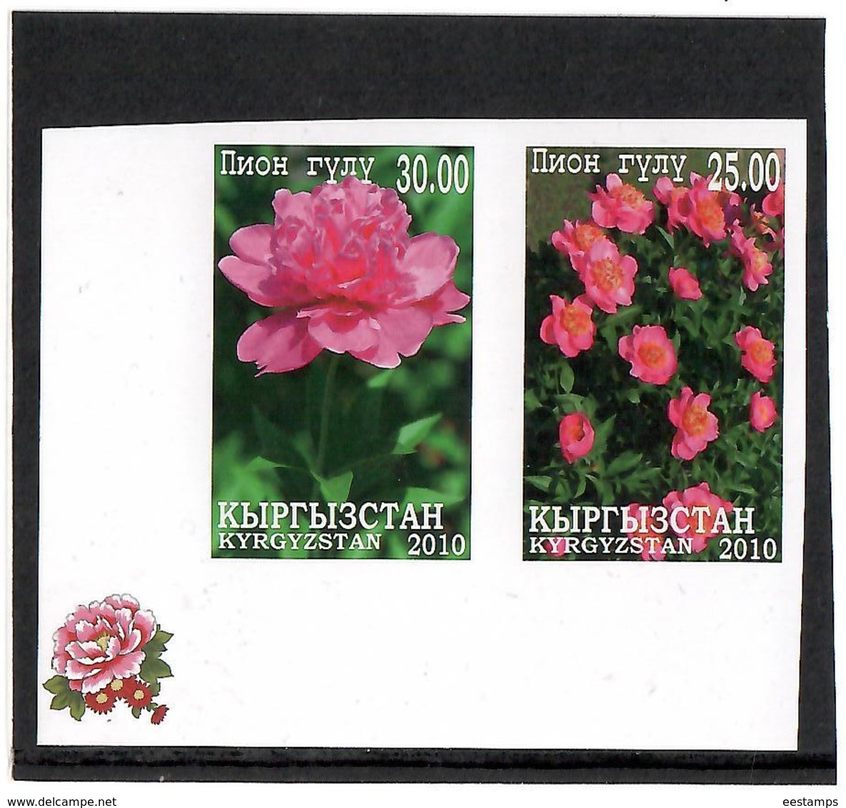 Kyrgyzstan.2010 Flowers (Peony). Imperf Pair Of 2v: 25, 30  Michel # 613-14 B - Kirgisistan