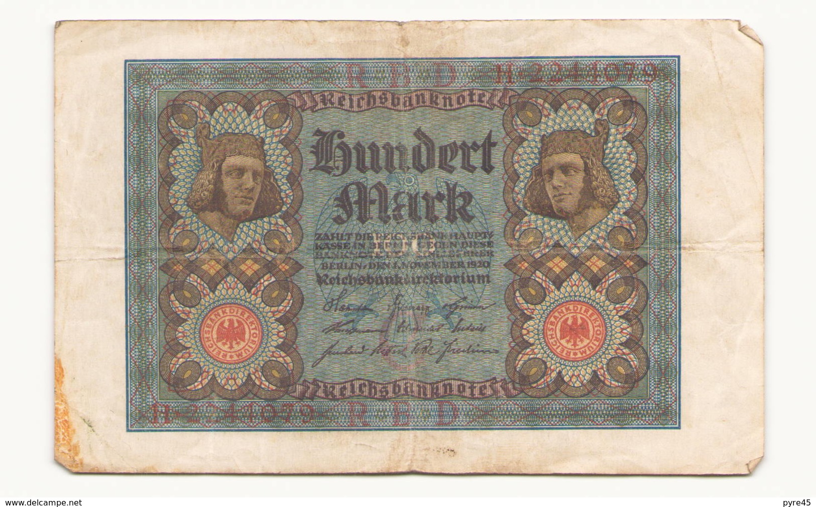 Allemagne Billet 100 Mark 1920, ( Pliures, Déchirures, Rousseurs Taches  ) - 100 Mark