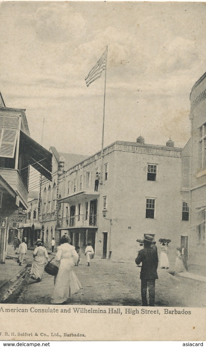 Barbados American Consulate And Wilhelmina Hall , High Strret  Edit Selfert  Stamp Removed At The Back - Barbades