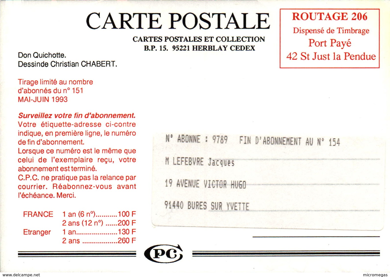 Cartes Postales Et Collections - 95220 Herblay - Dessin De Christian Chabert - Don Quichotte - Collector Fairs & Bourses