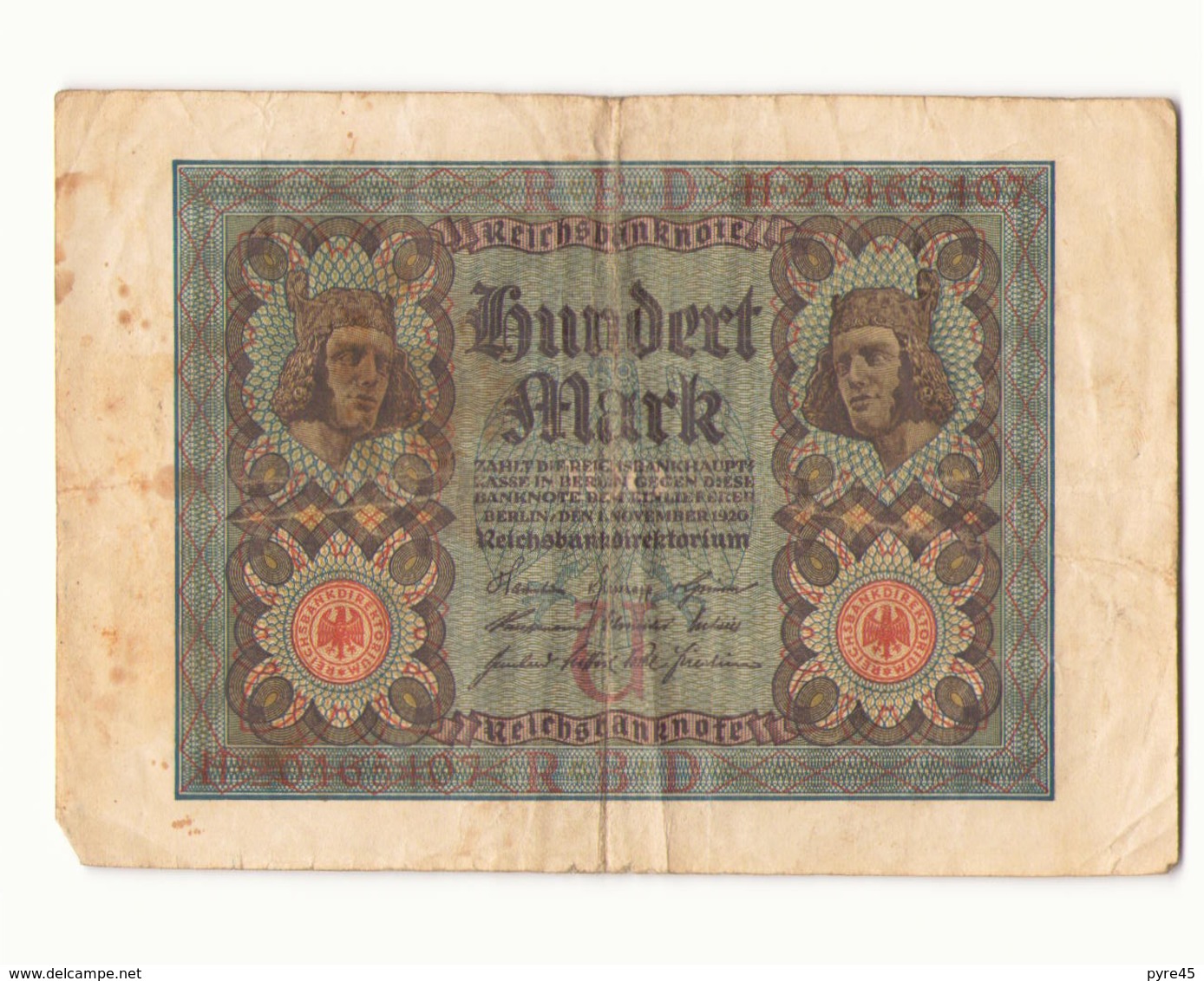 Allemagne Billet 100 Mark, 1920 , ( Pliures, Déchirures, Rousseurs Taches  ) - 100 Mark