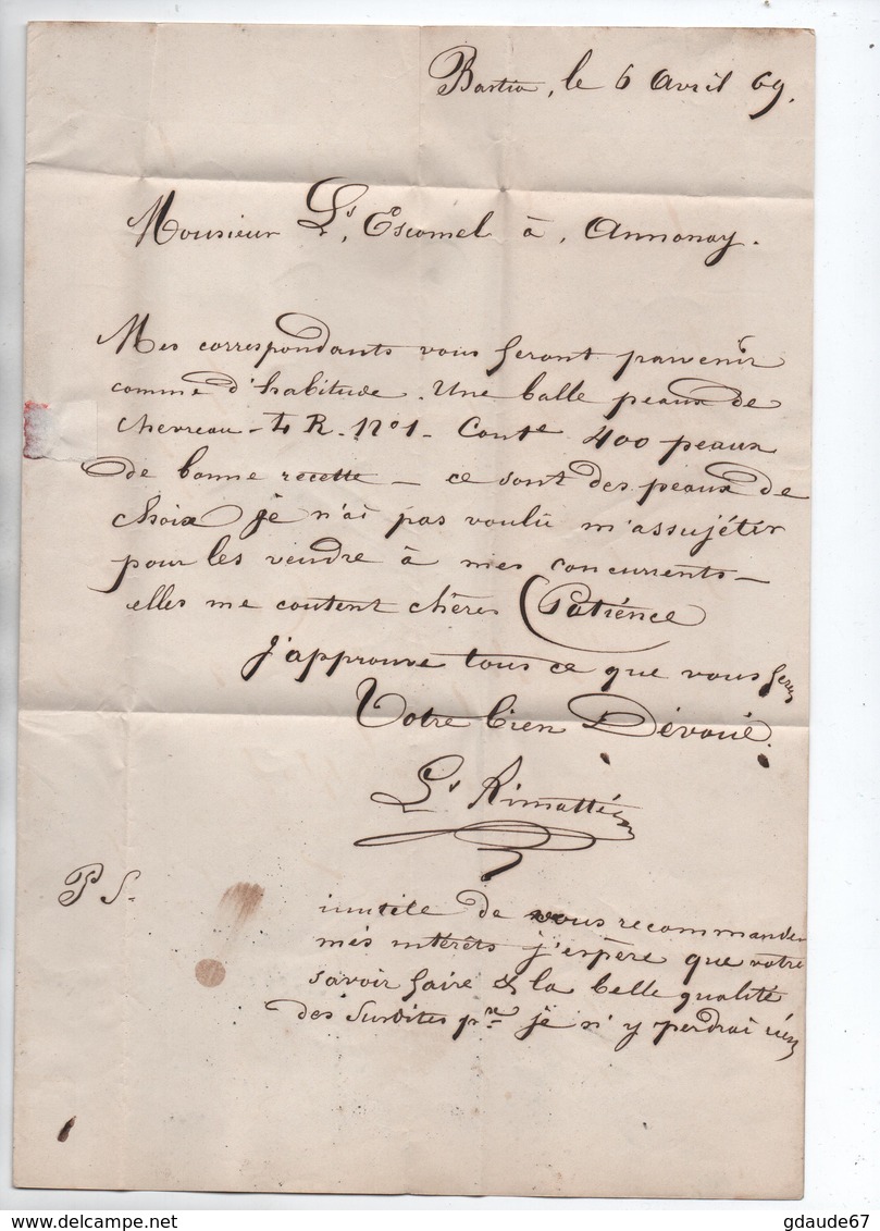 1869 - LETTRE De BASTIA (CORSE) Avec CACHET BATEAU A VAPEUR & GC 2240 De MARSEILLE - 1849-1876: Période Classique