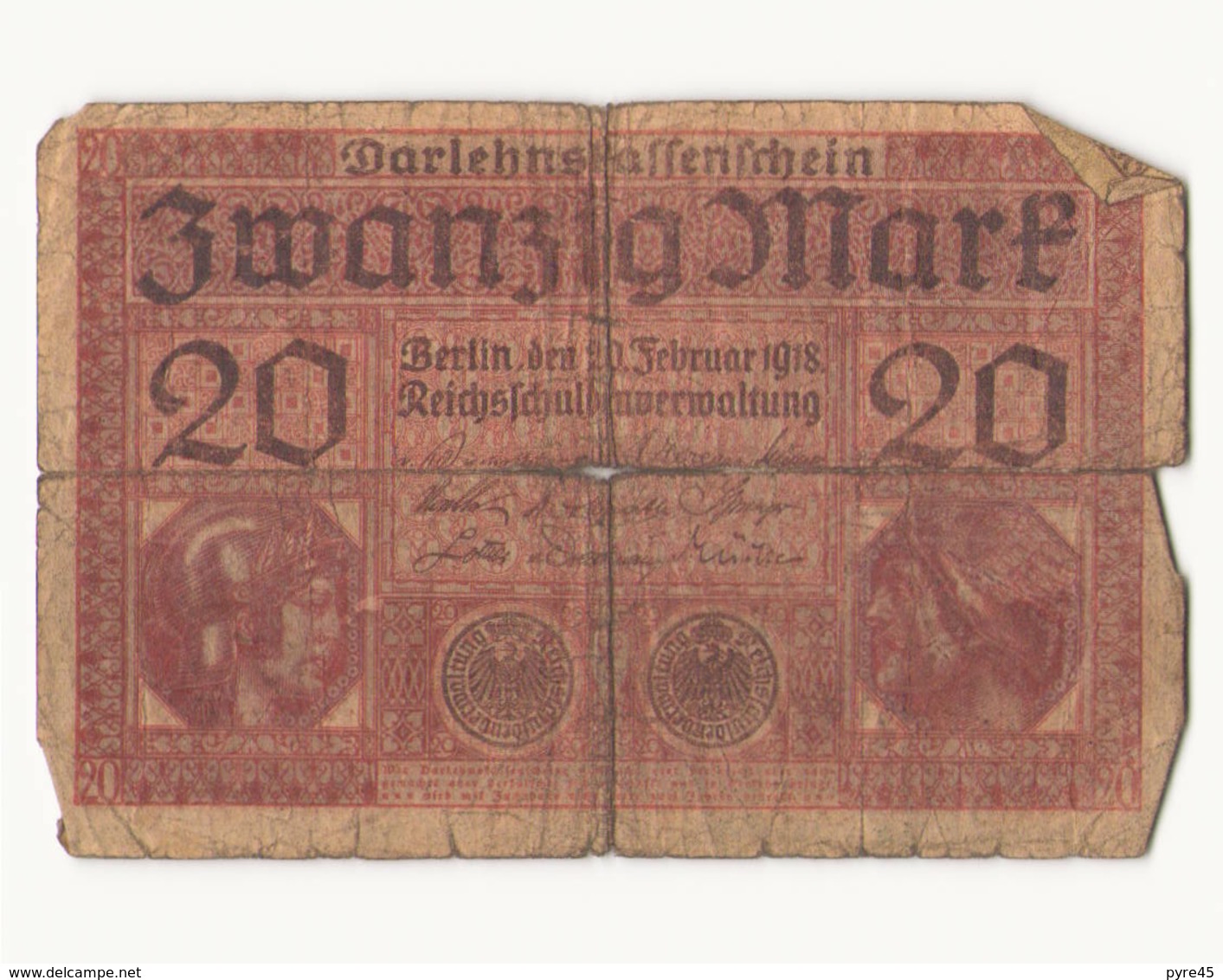 Allemagne Billet 20 Mark, 1918 , ( Pliures, Déchirures, Rousseurs Taches  ) - 20 Mark