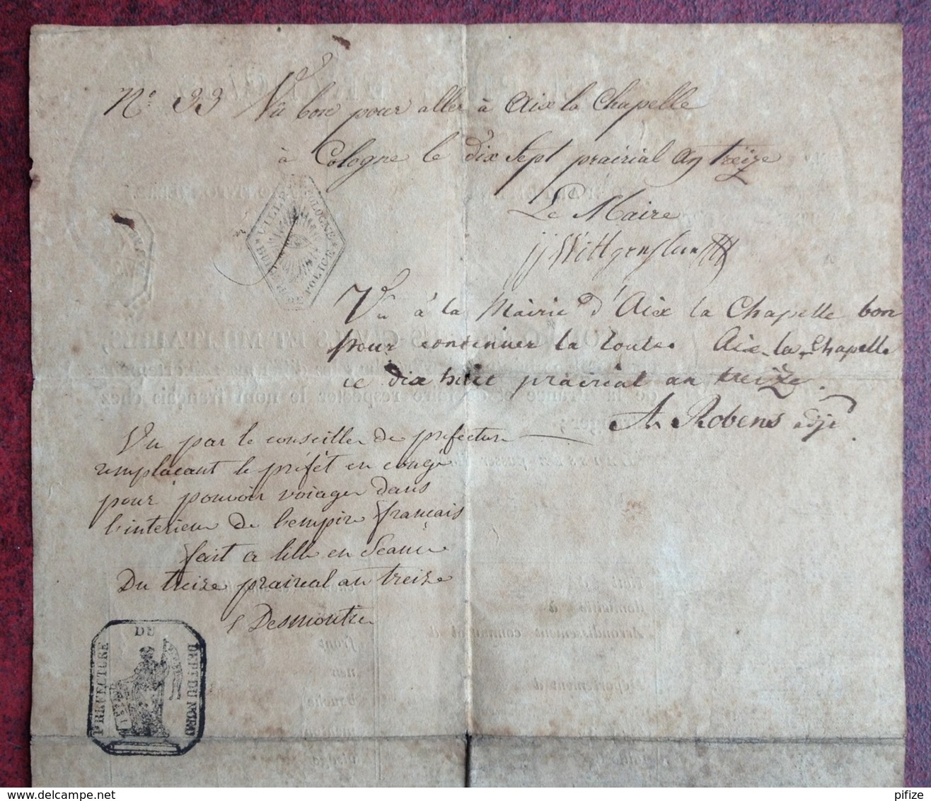 Passeport Mont-Tonnerre 1805 1er Lieutenant Garde Du Corps Du Landgrave De Hesse . Darmstadt à Lille . De Lencquesaing - Autres & Non Classés