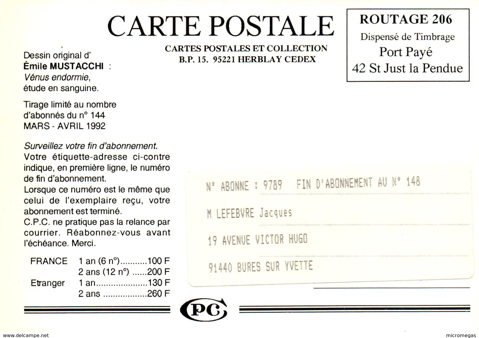 Cartes Postales Et Collections - 95220 Herblay - Dessin De Emile Mustacchi - Venus Endormie - Bourses & Salons De Collections