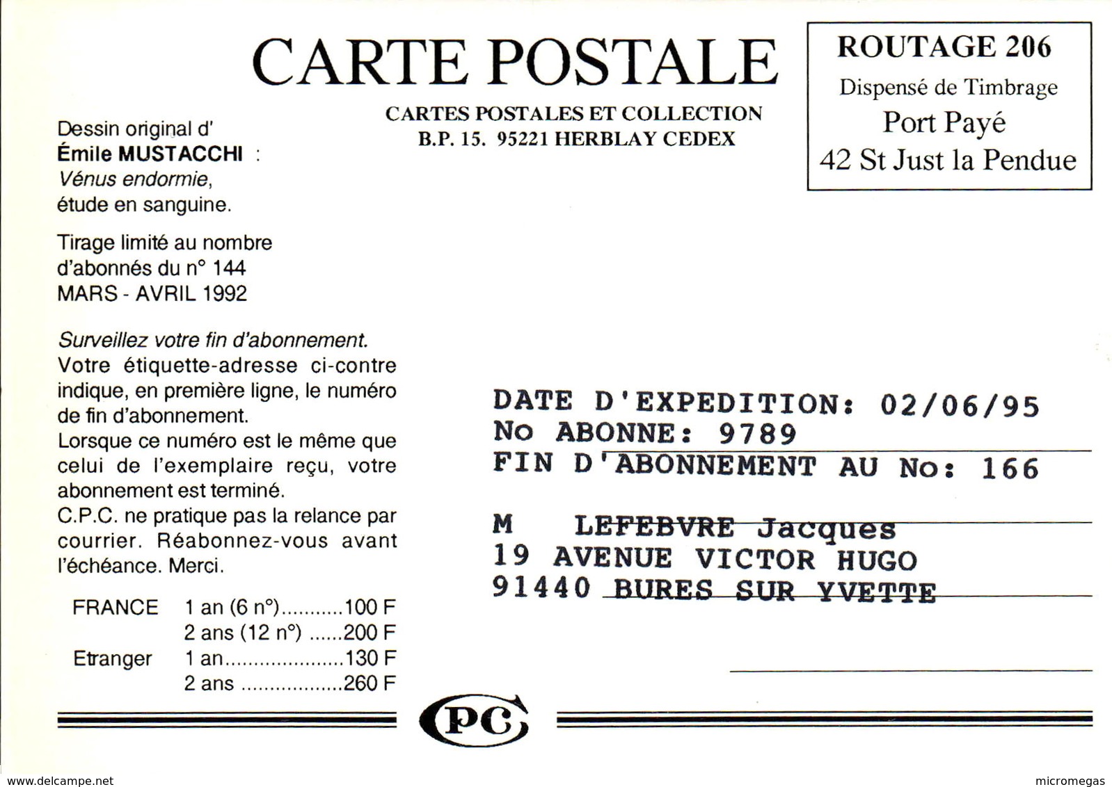 Cartes Postales Et Collections - 95220 Herblay - Dessin De Emile Mustacchi - Venus Endormie - Bourses & Salons De Collections