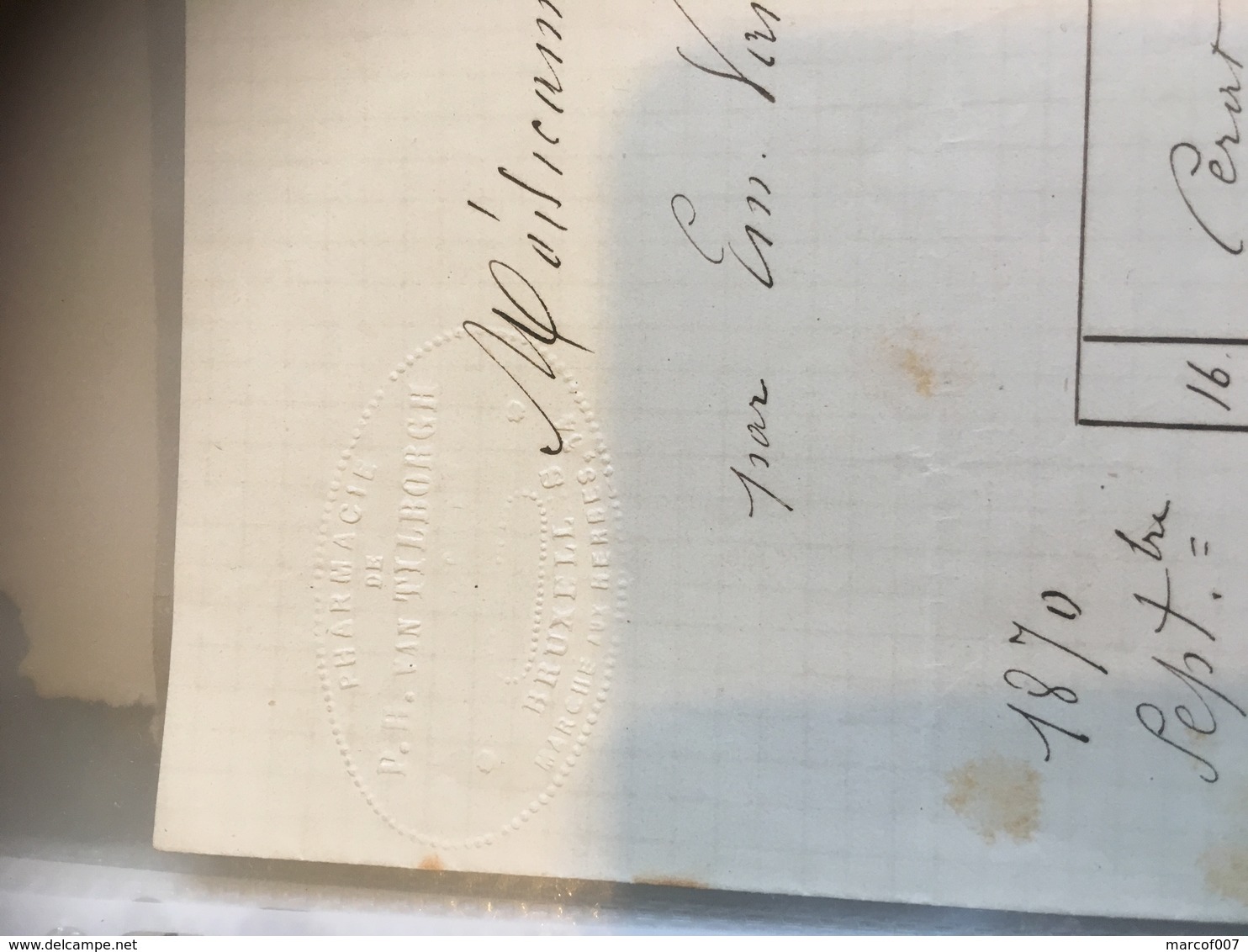 1879 Manuscrite Fourniture Médicaments Pour Ambulance B Par Pharmacie Van Tilborgh Marche Aux Herbes - 1800 – 1899