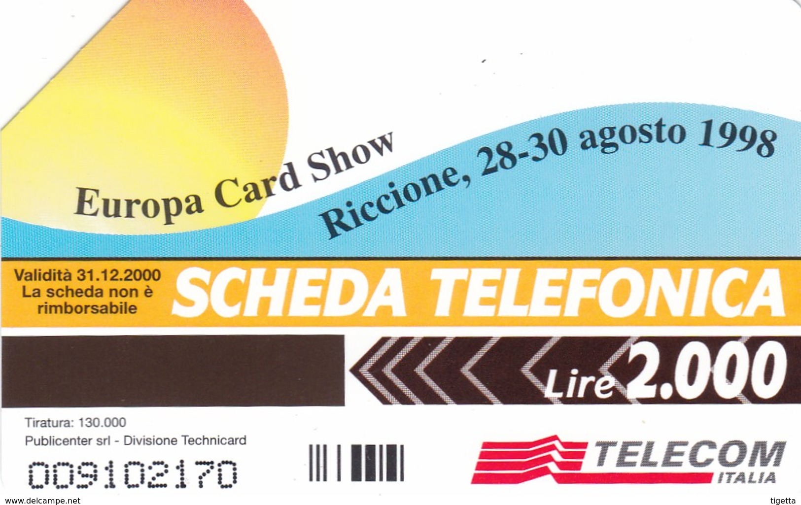 SCHEDA TELEFONICA  FIERA INTERNAZIONALE DEL FRANCOBOLLO RICCIONE  SCADENZA 31/12/2000 USATA - Pubbliche Speciali O Commemorative
