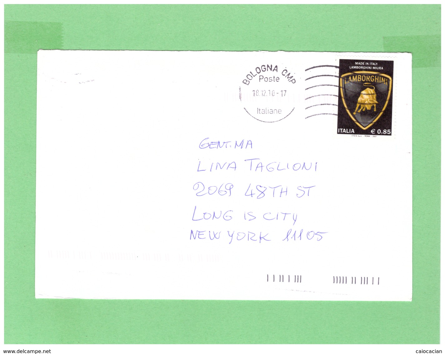 2010 ITALIA VIAGGIATA SINGOLA X L' U.S.A. LAMBORGHINI € 0,85 - 2001-10: Storia Postale