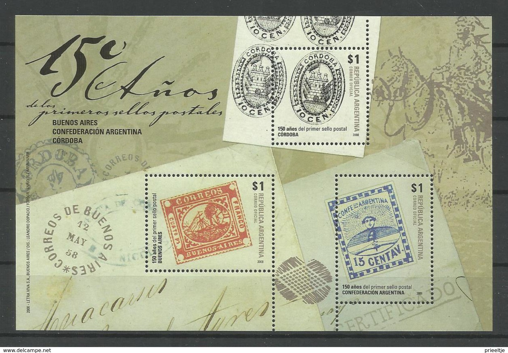 Argentina 2008 150th Anniv. Of 1st Argentinian Stamp S/S Y.T. BF 103 ** - Blocks & Sheetlets