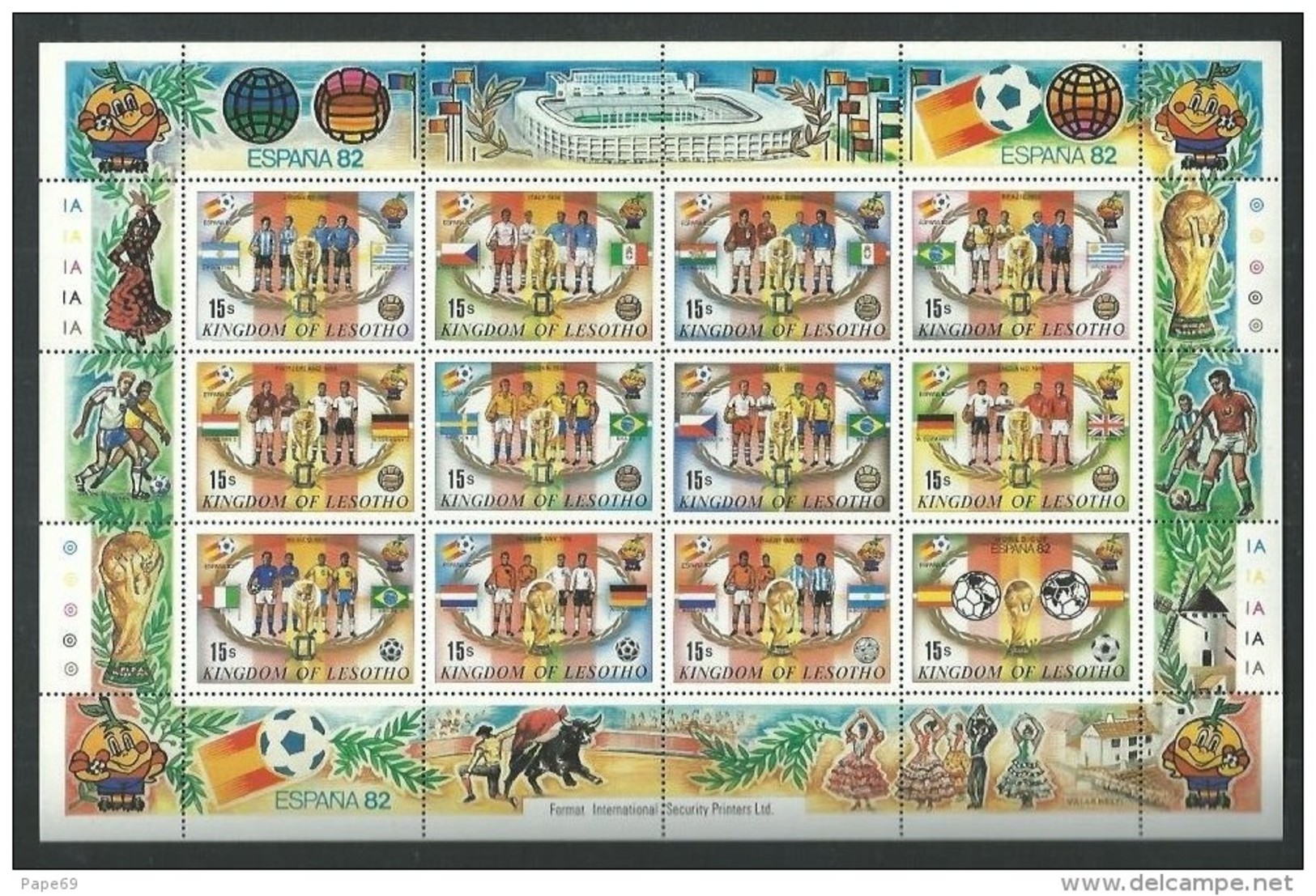 Lesotho N° 480 / 91 XX  "Espana' 82",  Les 12 Valeurs Imprimées En Une Feuille Sans Charnière, TB - Lesotho (1966-...)