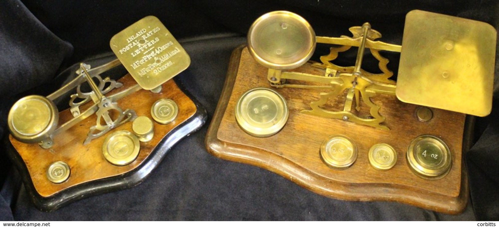 POSTAL SCALES Two Early Brass Postal Scales, One With Engraved Platform INLAND POSTAL RATES FOR LETTERS On Hardwood Base - Autres & Non Classés