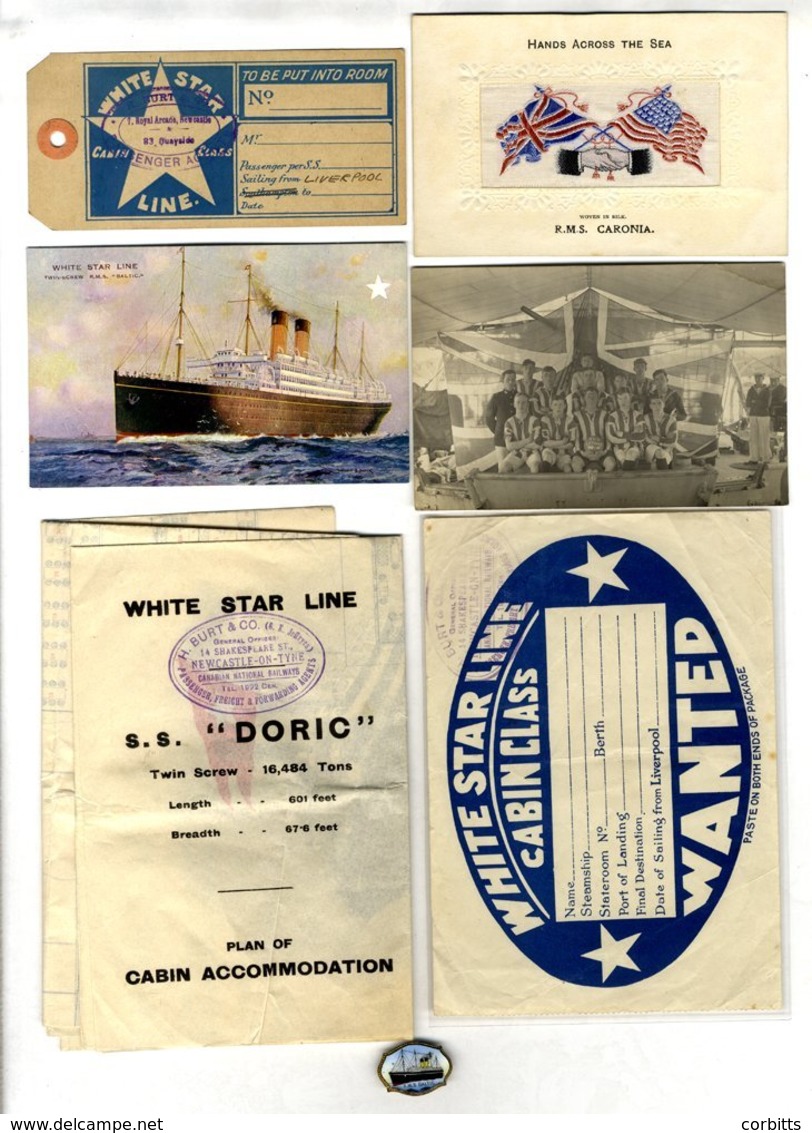 SHIPPING, NAVAL Etc. White Star Line SS Doric Passenger Printed Luggage Tags (4), Plan Of Cabin Accommodation, Two Passe - Ohne Zuordnung