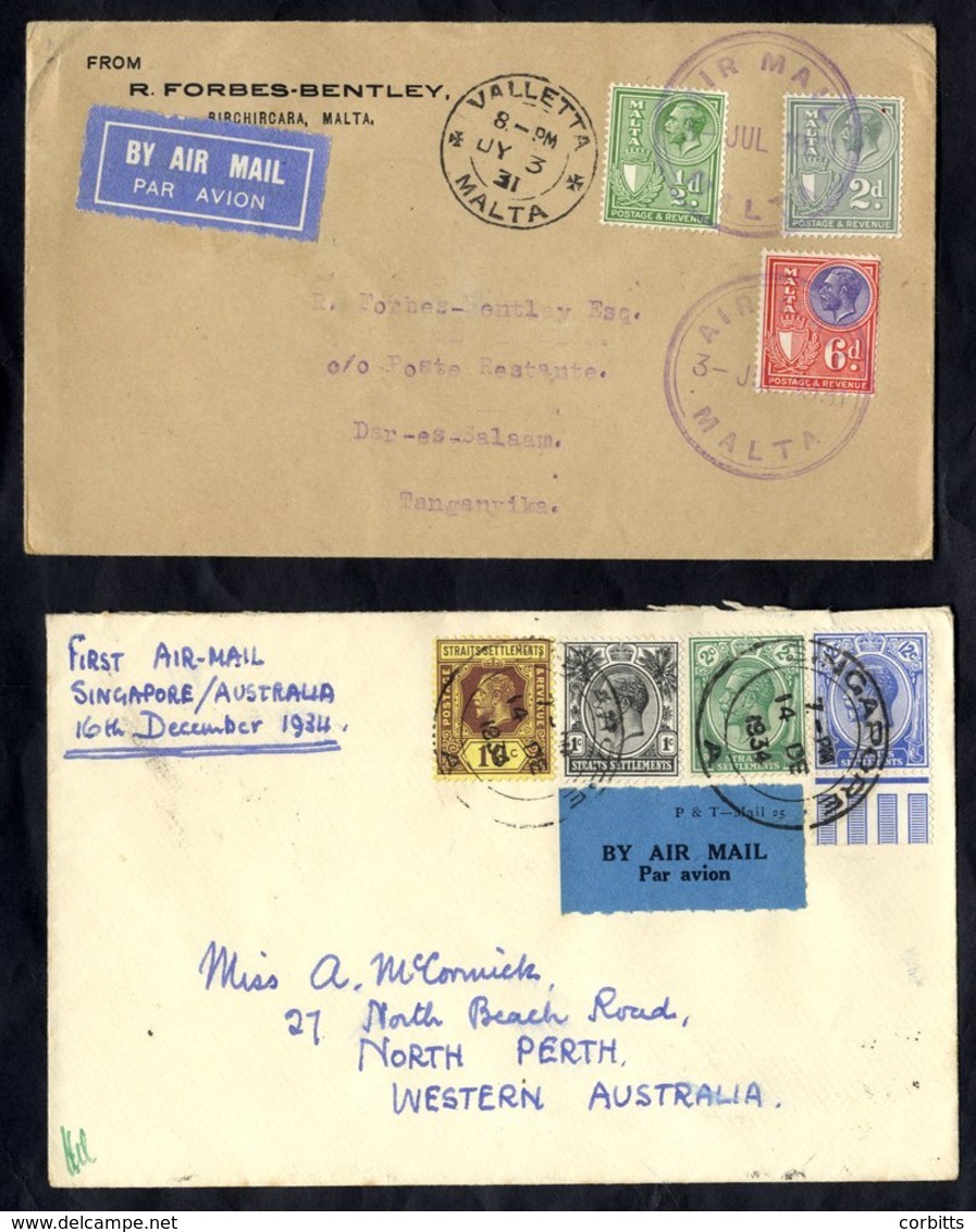 IMPERIAL AIRWAYS First Flight Covers (2) Malaya 1934 Dec 15th Singapore - Perth, Australia Pilot Signed V. G. Wilson (sc - Sonstige & Ohne Zuordnung