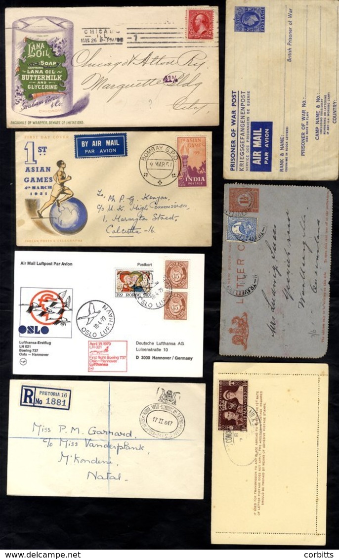 WORLD POSTAL HISTORY ACCUMULATION Approx. 700 In A Box, European & British Commemorative Earlier To First Flights, Third - Autres & Non Classés