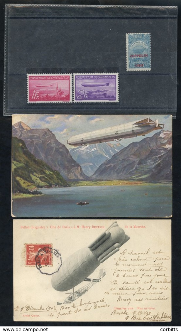 1908-15 PPC's Each Depicting Airships, Also Brazil 1931 2$ 500 Zeppelin M & Liechtenstein, 1936 Zeppelin Set M (Cat. £15 - Autres & Non Classés