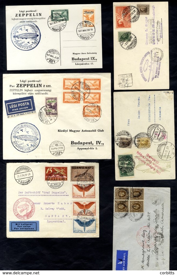 1929-39 Selection Of Flown Covers Incl. Zeppelin, From Switzerland, GB, Hungary, Brazil, Poland, Etc, Bearing A Variety  - Autres & Non Classés