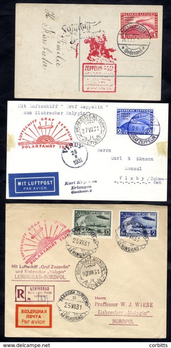 1931 Polar Flight Selection Comprising 1rm & 2rm Commemorative Zeppelin Covers Together With Registered Russian Acceptan - Autres & Non Classés