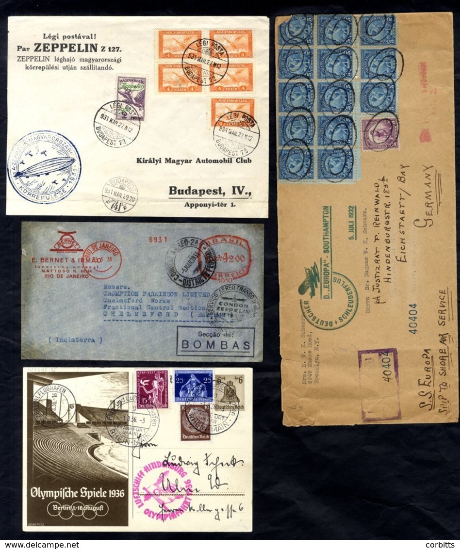 1931-36 Selection Of Covers (mostly Zeppelin) With 1931 Budapest Flight; Also 1932 Registered SS 'Europa' 'Ship-to-Shore - Autres & Non Classés