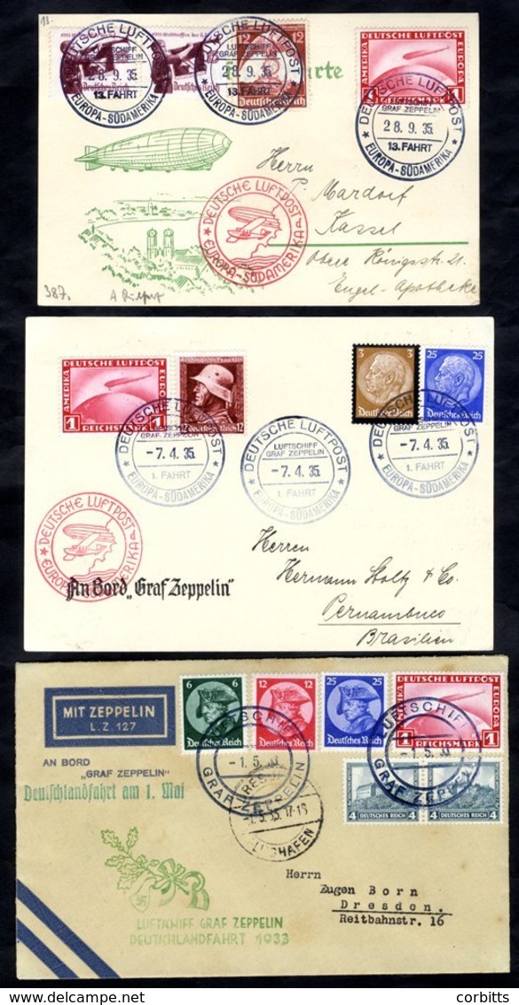 1933 'Deutschland,' 1935 First & Thirteenth 'Europa - South America' Flight Covers, All Franked 1rm Zeppelin + Other Iss - Autres & Non Classés