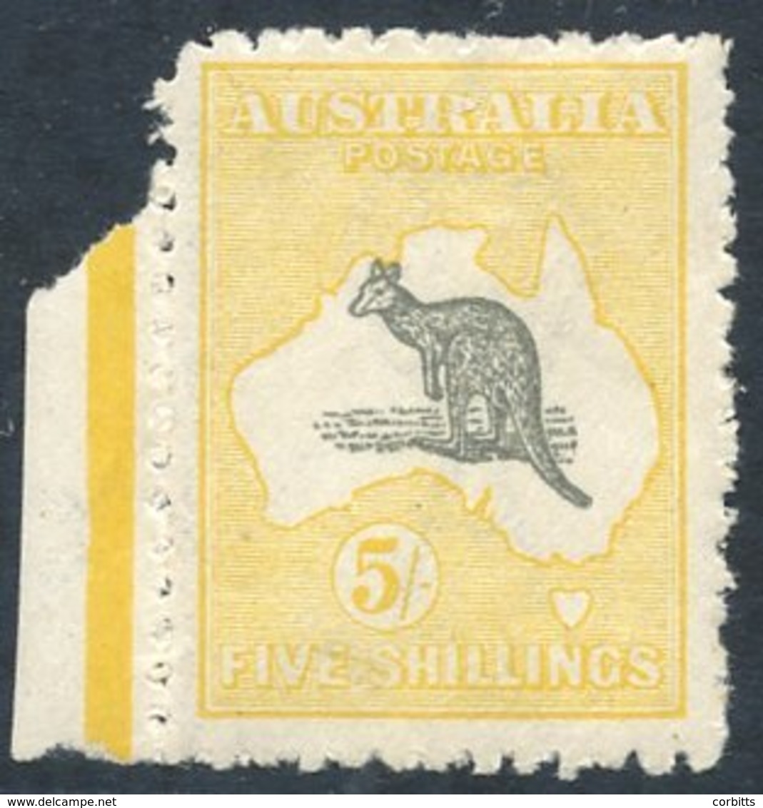 1918 5s Grey & Yellow, Fine M, Part Left Marginal Example, SG.42. (1) Cat. £275 - Sonstige & Ohne Zuordnung