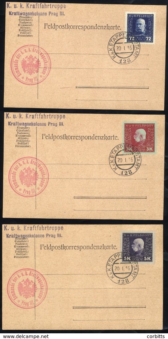 1915-16 Austro-Hungarian Military Post, 26 Feldpost Cards Franked With Different 'Prince Joseph I' Issues With Vals To 5 - Sonstige & Ohne Zuordnung