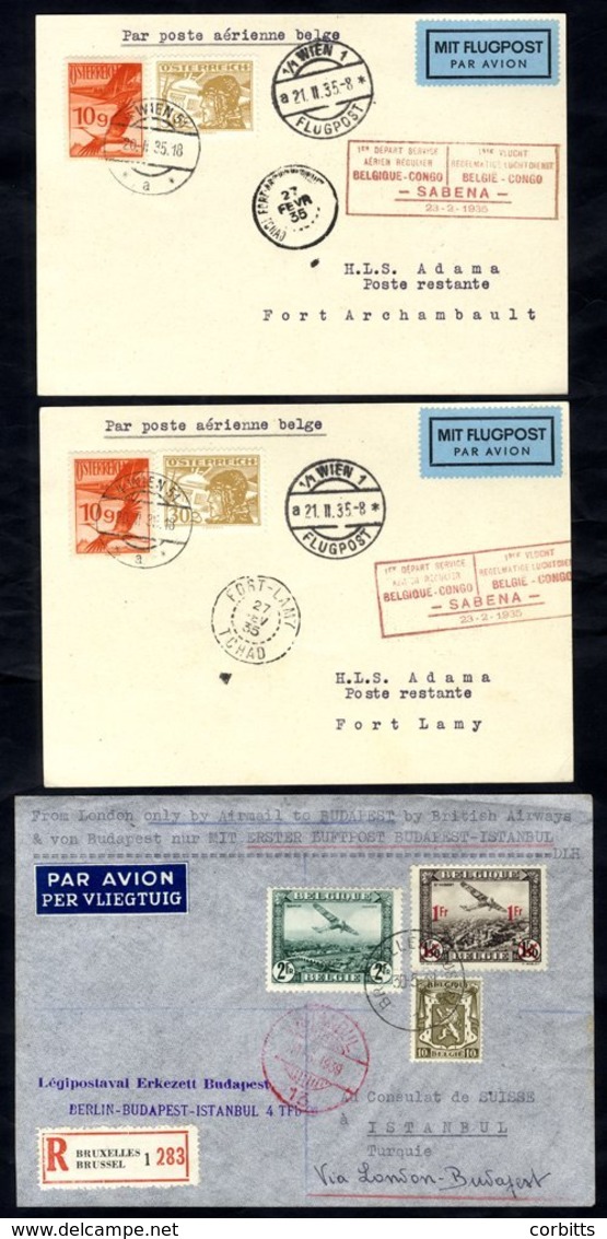1935-39 First Flight Covers (3), 1935 May 23rd Acceptance For Sabena First Flight To Belgian Congo From Vienna - Fort Ar - Autres & Non Classés