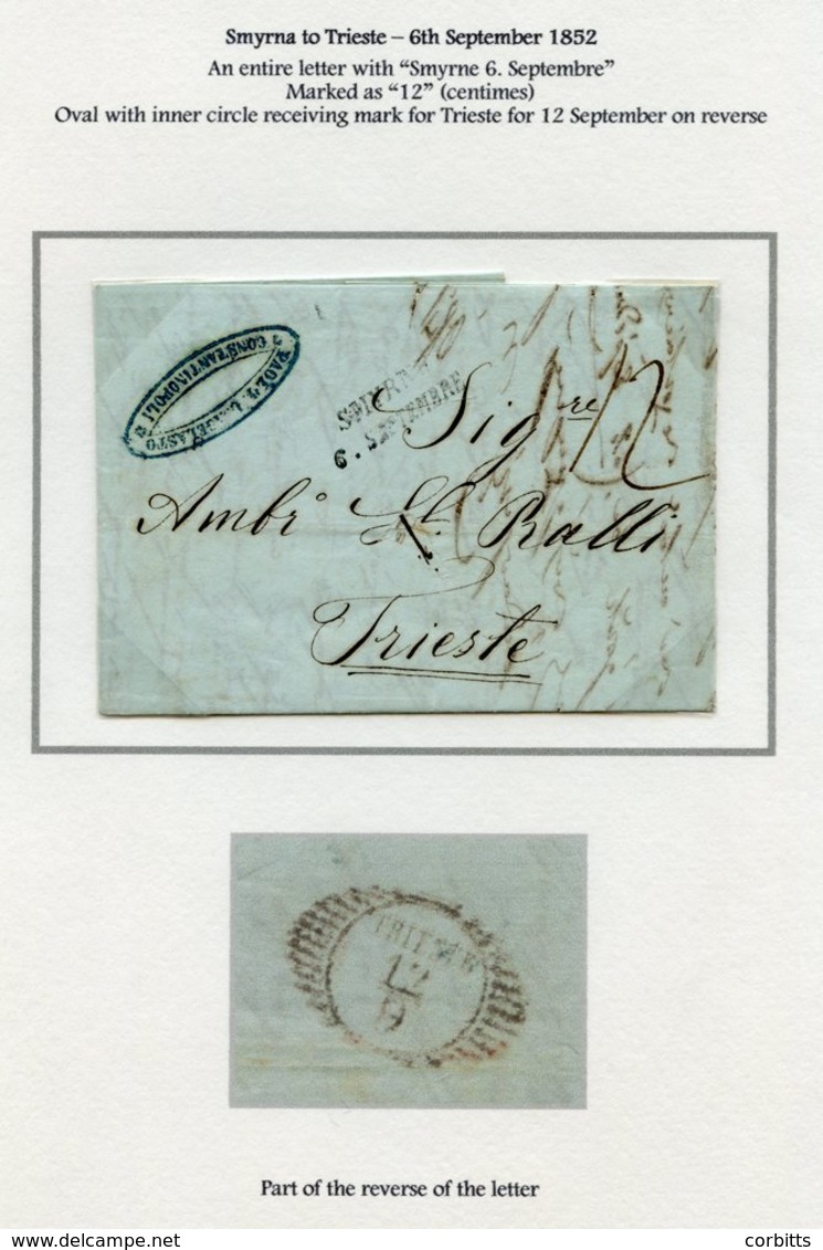 Austrian Levant 1852-1913: Entire Letters (3) & Postcards (4) All From Smyrne (Izmir), Earliest Entire With Two Line Dat - Autres & Non Classés