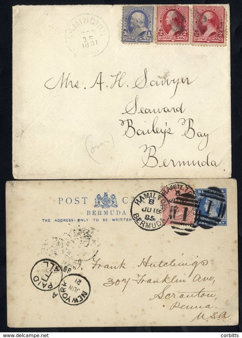 1885-91 ½d Blue Postal Stationery Card Uprated 1d Rose To USA With N.Y/PAID All Opera Glass Cancel, Hamilton/1 Duplex Ca - Sonstige & Ohne Zuordnung