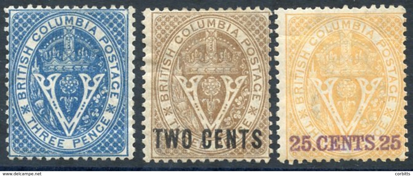 1865-67 3d Deep Blue, Fine M (slight Crease), SG.21, 1868-71 P.14 2c Brown, Unused, SG.28 & 25c Yellow, Fine M (odd Shor - Sonstige & Ohne Zuordnung