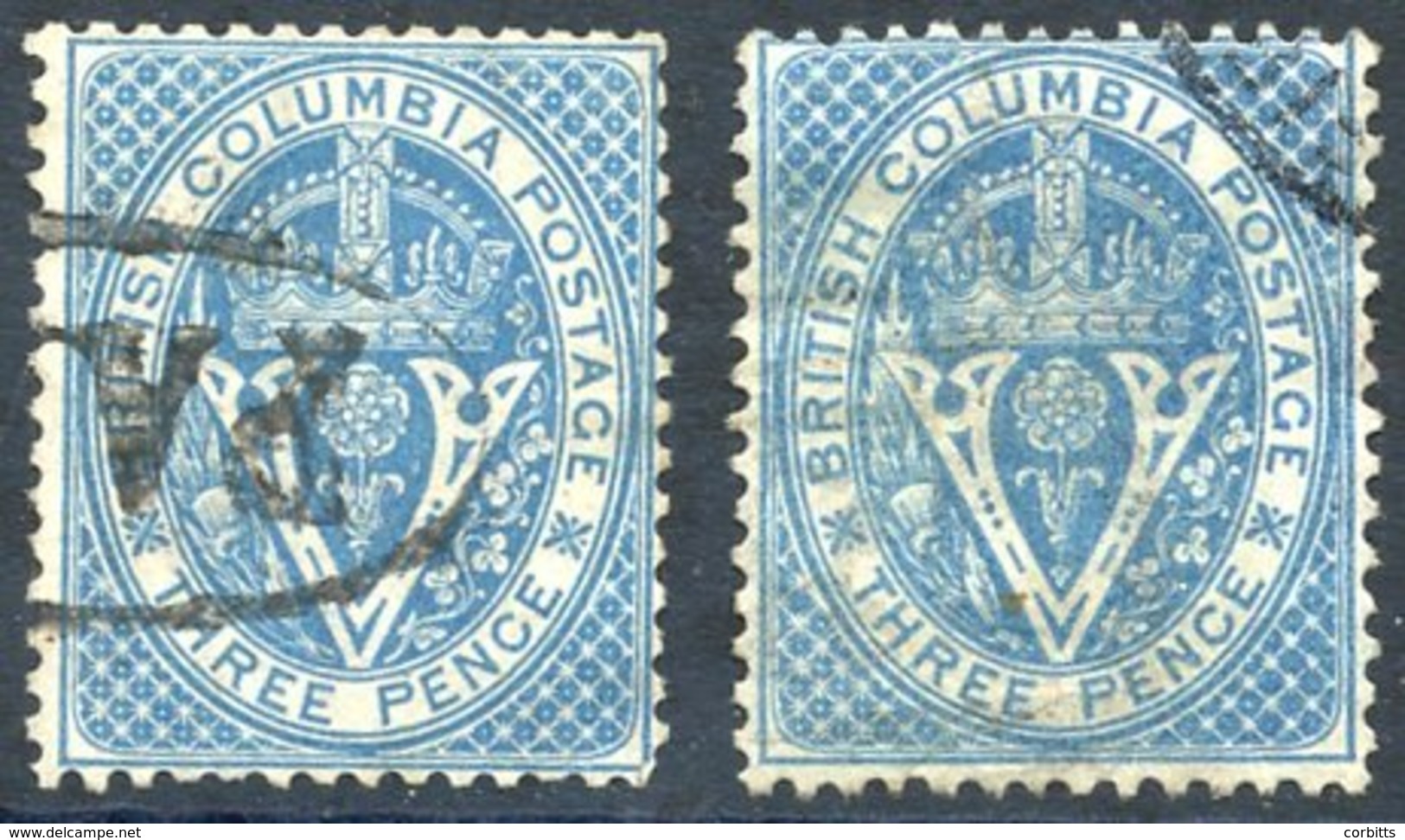 1865-67 CCC 3d Deep Blue Two FU Examples With Upright & Inverted Wmk. SG.21 & 21W. (2) Cat. 3360 - Other & Unclassified