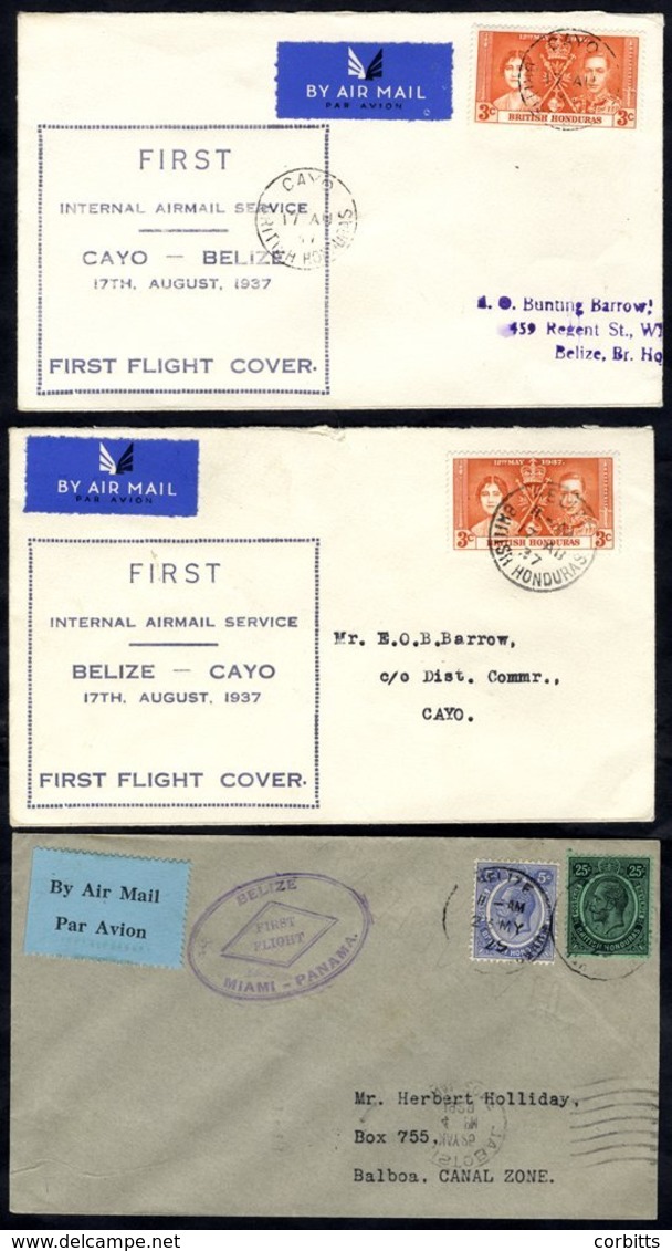 1929-37 First Flight Covers (3), 1929 May 23rd PAA Belize - Cristobal With Oval Cachet (60 Flown), 1937 Aug 17th TACA Be - Otros & Sin Clasificación