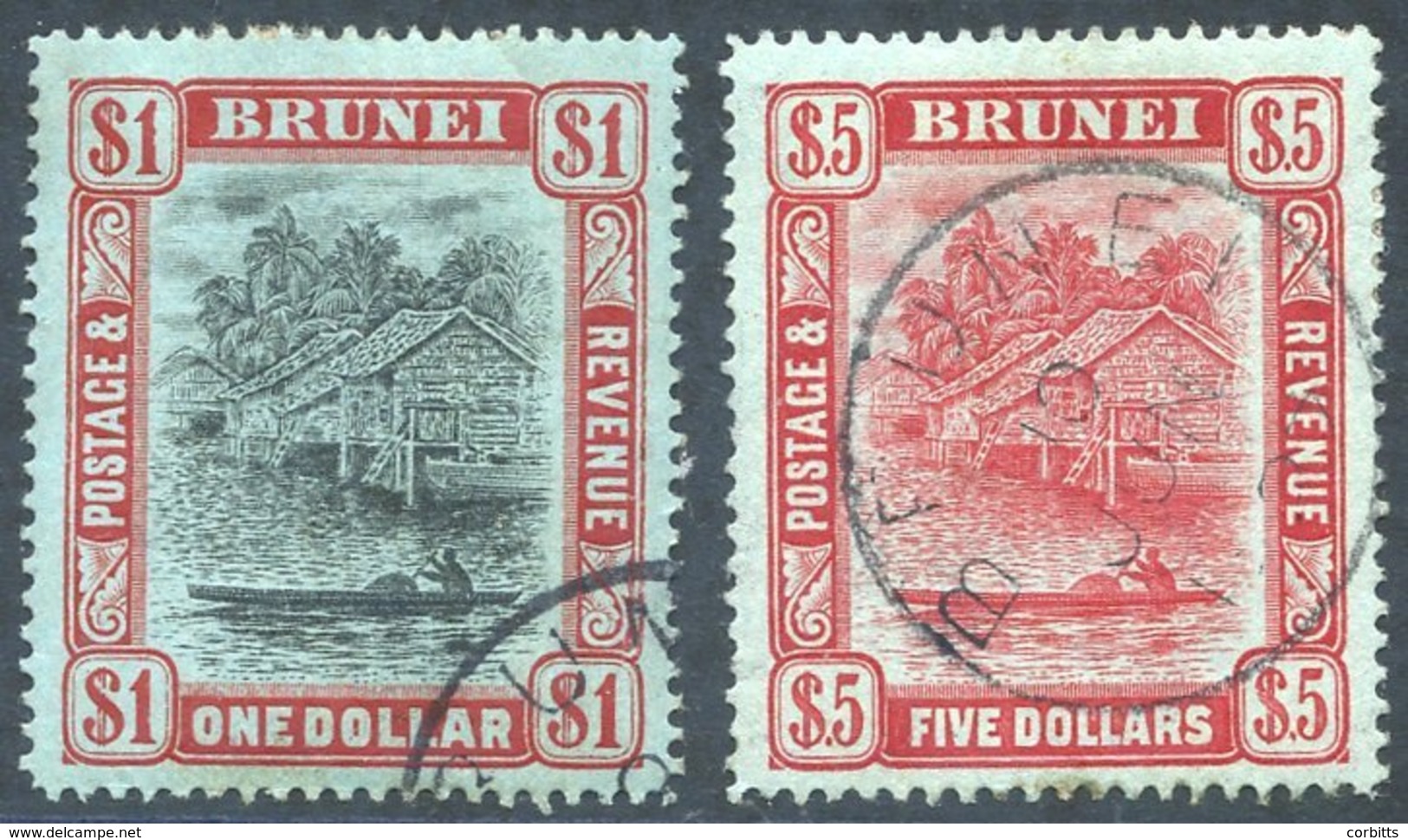 1908 $1 & $5, Both VFU, SG.46/7. Cat. £398 (2) - Sonstige & Ohne Zuordnung
