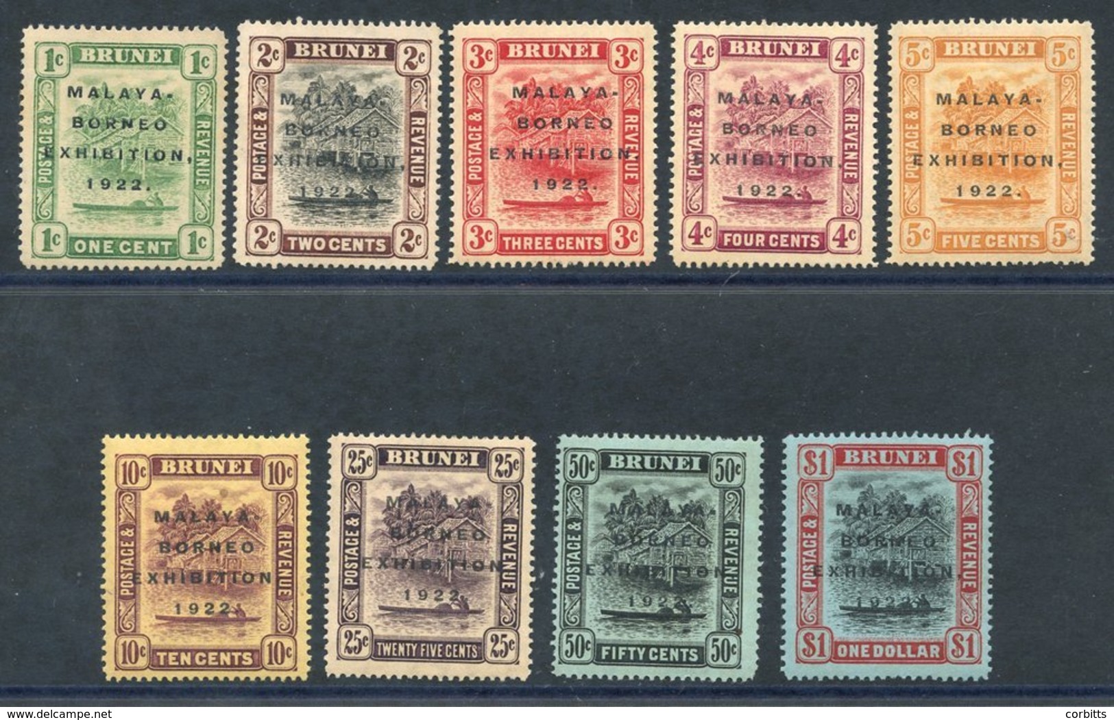 1922 Malaya-Borneo Exhibition Set M, Toned Gum (1c & 2c Are Unused) Good Appearance, SG.51/9. Cat. £205 - Autres & Non Classés