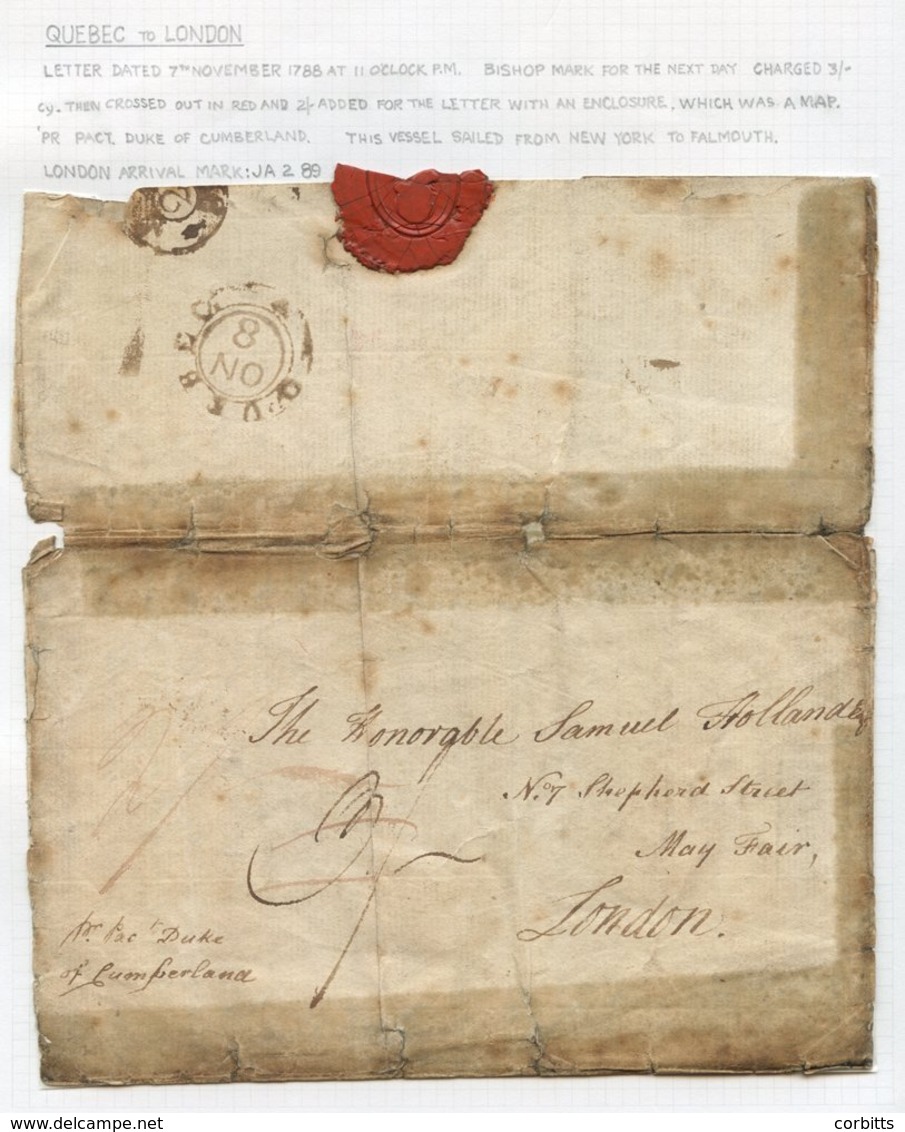 1788 Letter To London Dated 7th November 1788 With A 'QUEBEC 8 NO' Bishop Mark, A 3/- Charge Mark Has Been Crossed Out A - Sonstige & Ohne Zuordnung