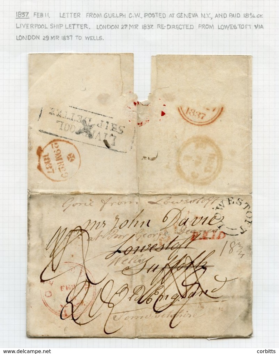 1801-62 Trans-Atlantic Letters (8) Written Up On Album Pages. 1801 Quebec To Belfast, 1839 Amherstberg To London, 1837 G - Autres & Non Classés