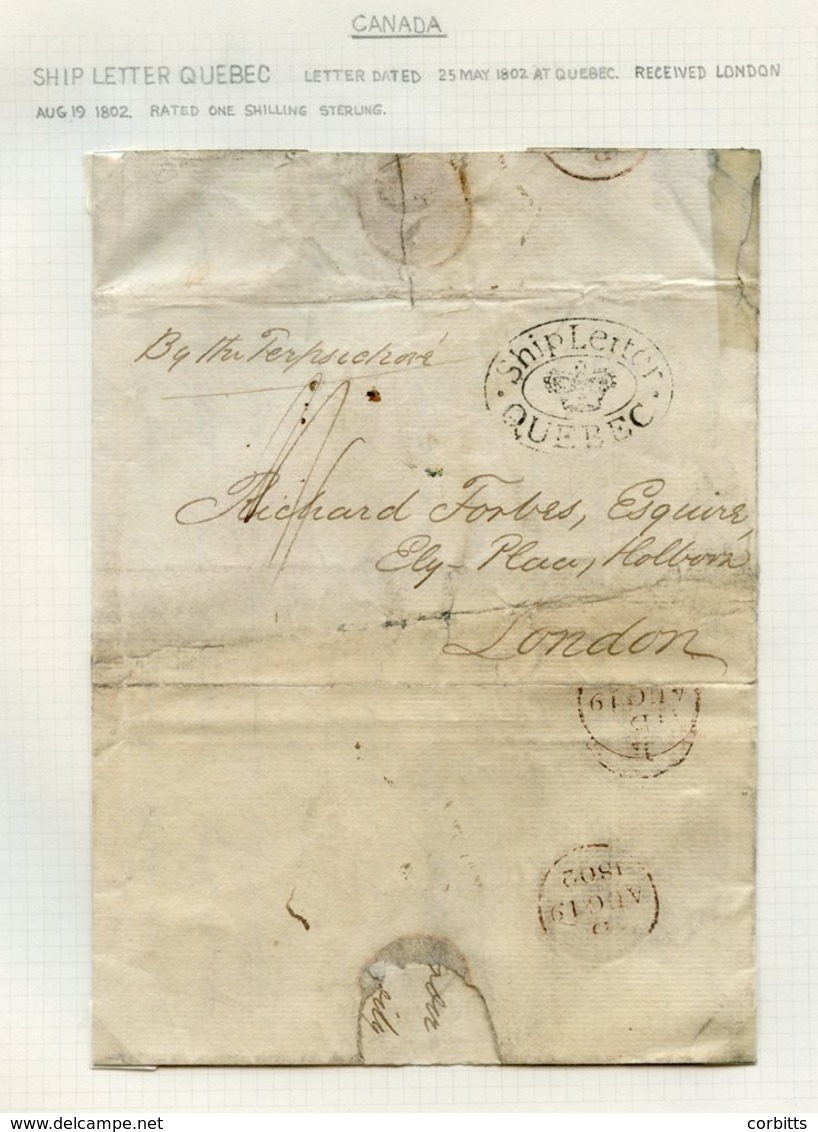 1802 Folded Letter (25 May) To London With A Very Fine Strike Of The Crown Oval 'SHIP LETTER QUEBEC' H/stamp. Rated 1/-  - Autres & Non Classés