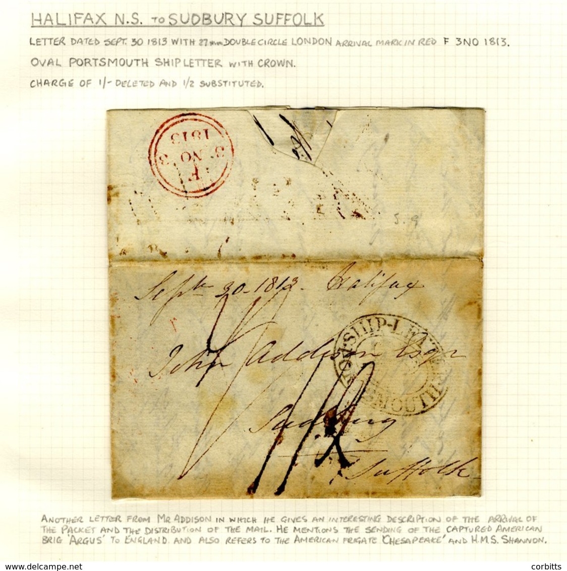 1807-63 Group Of Entire Letters From Halifax, Written Up On Album Pages. Includes Two S/line HALIFAX Dated H/stamps, 180 - Sonstige & Ohne Zuordnung