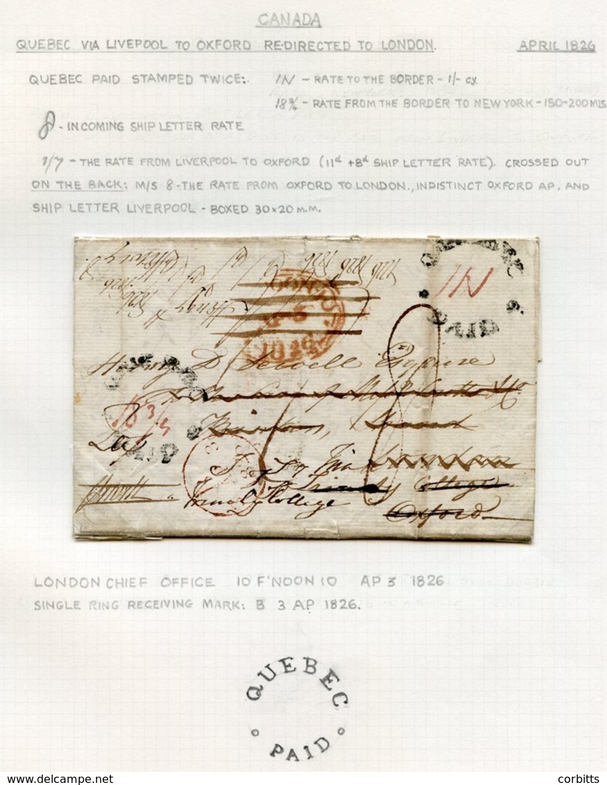 1814-37 Letters From Quebec (4), Two With Fleuron Cancels (one Very Poor), 1826 Letter To England With Circular QUEBEC P - Autres & Non Classés