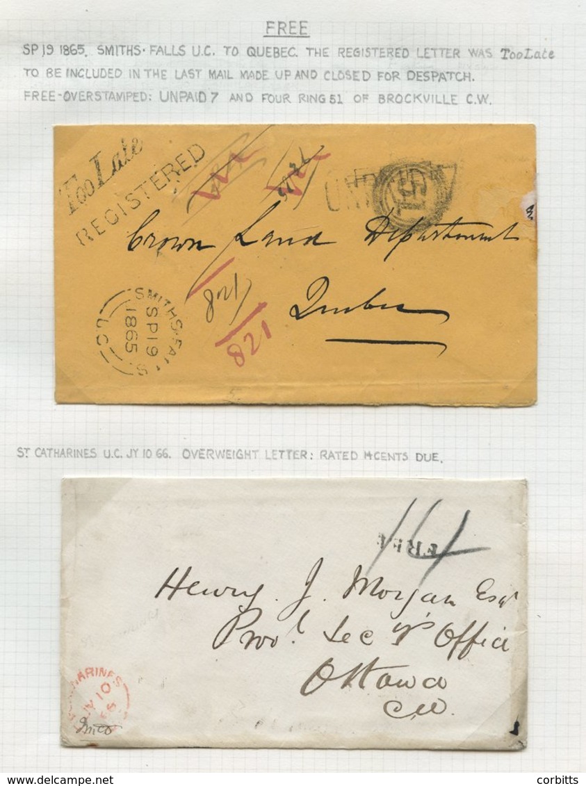 1826-1963 Small Collection Of 'FREE' H/stamps On Covers, Many Pre-1900, Includes A Cover To Quebec, 'Registered', 'Too L - Sonstige & Ohne Zuordnung