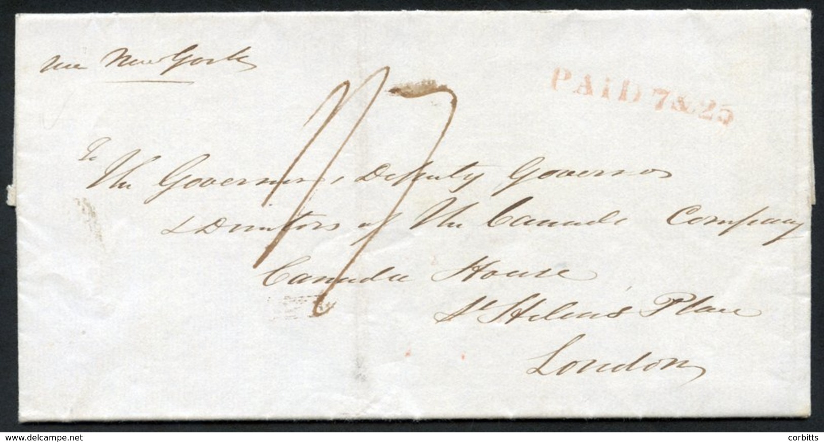1837 (Apr 1) Folded Letter To London With A Fine Strike Of The Scarce 'PAID 7 & 25' H/stamp (7d Across River Queenstown  - Sonstige & Ohne Zuordnung