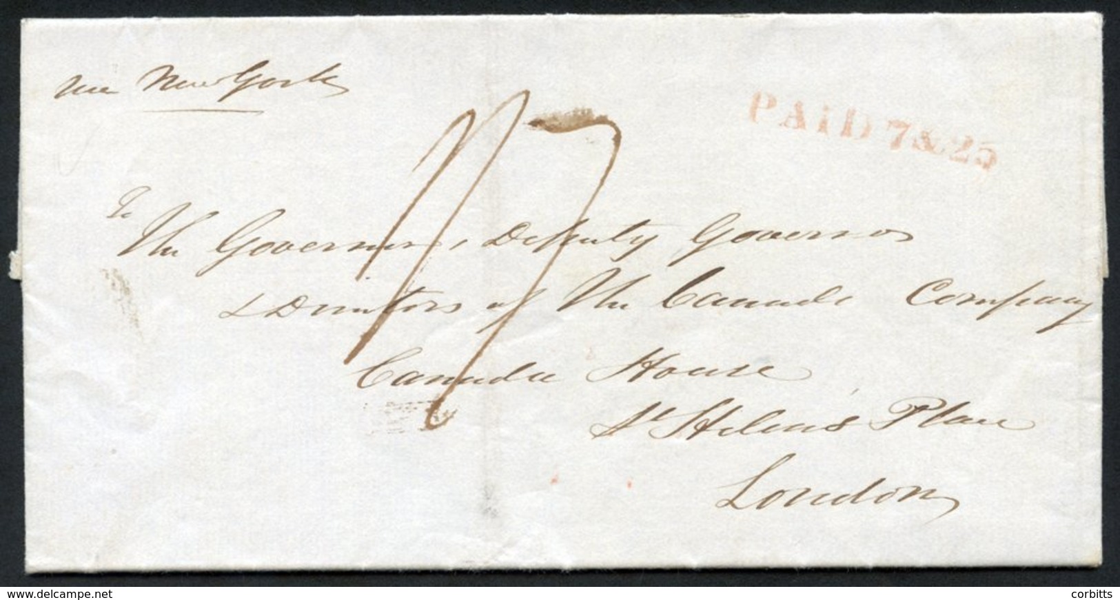 1837 (Apr 1) Folded Letter To London With A Fine Strike Of The Scarce 'PAID 7 & 25' H/stamp (7d Across River Queenstown  - Autres & Non Classés