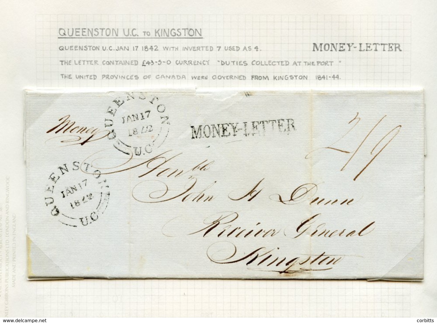 1842-55 Money Letters - 1842 Entire Rated 2/9d From Queenstown (JAN 17) To Kingston, 1853 Strathburn To Quebec With 'PAI - Autres & Non Classés