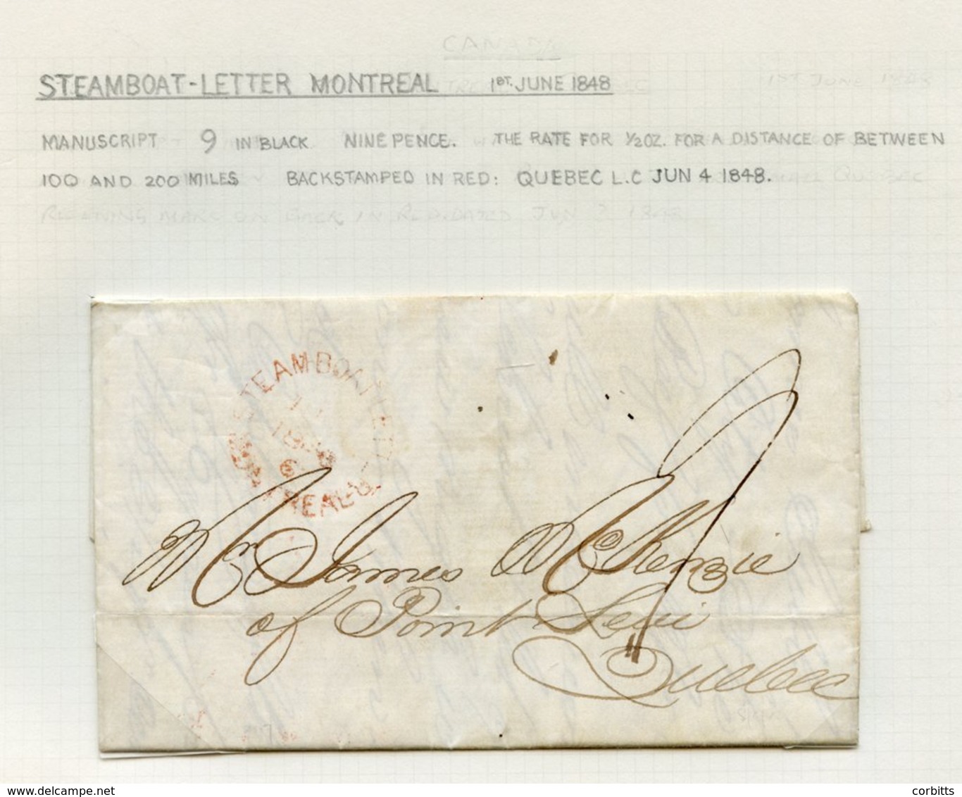 1844 & 1848 STEAM BOAT LETTERS (2), The 1844 From Quebec To Montreal With Oval H/stamp & Date (10 SEPT) Inserted By Hand - Sonstige & Ohne Zuordnung