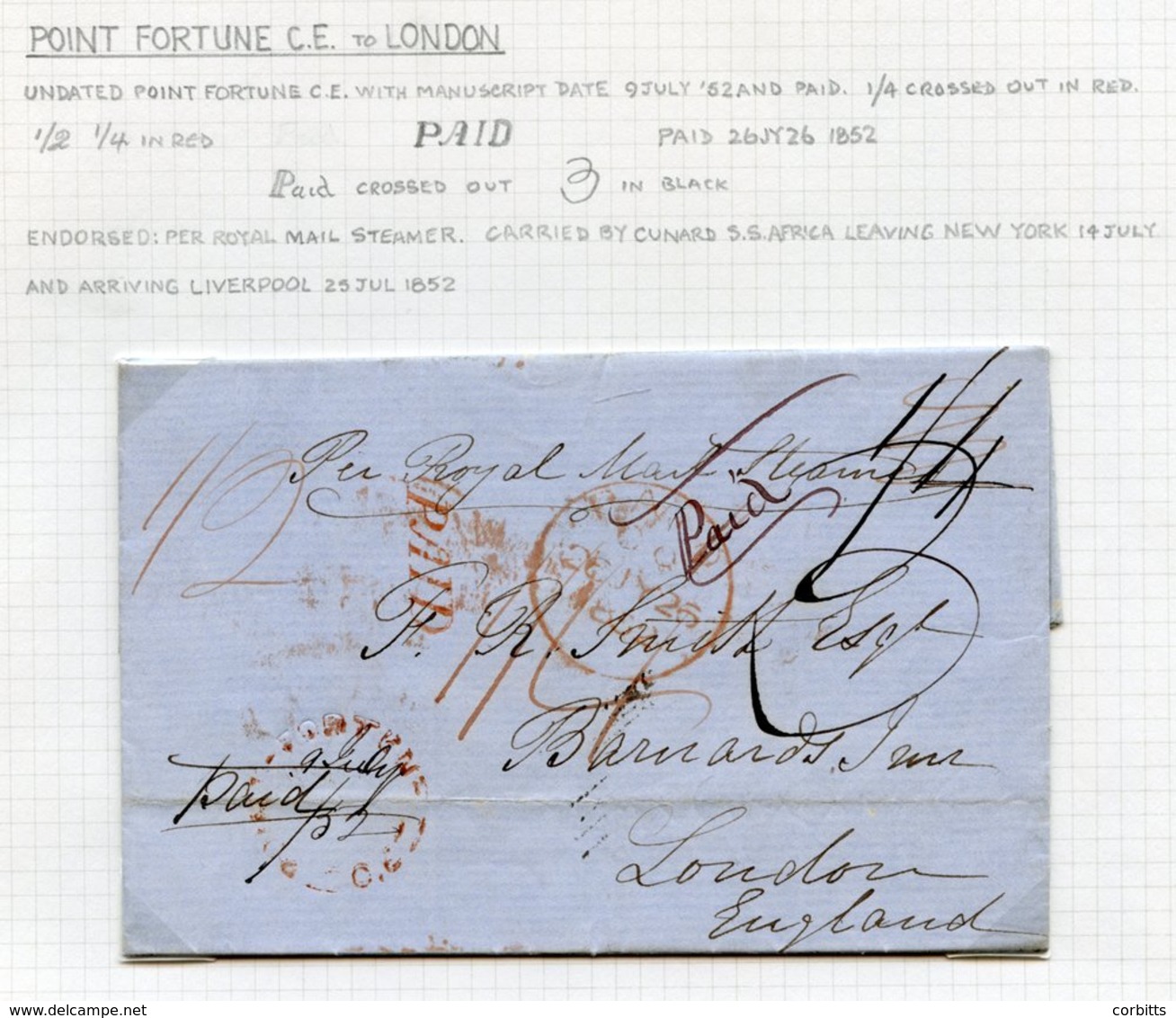 1851-54 Four Trans-Atlantic Envelopes Or Entires, 1851 Cover St Hilaire To Rugby, Rated 1/2d With Original Letter, 1852  - Autres & Non Classés