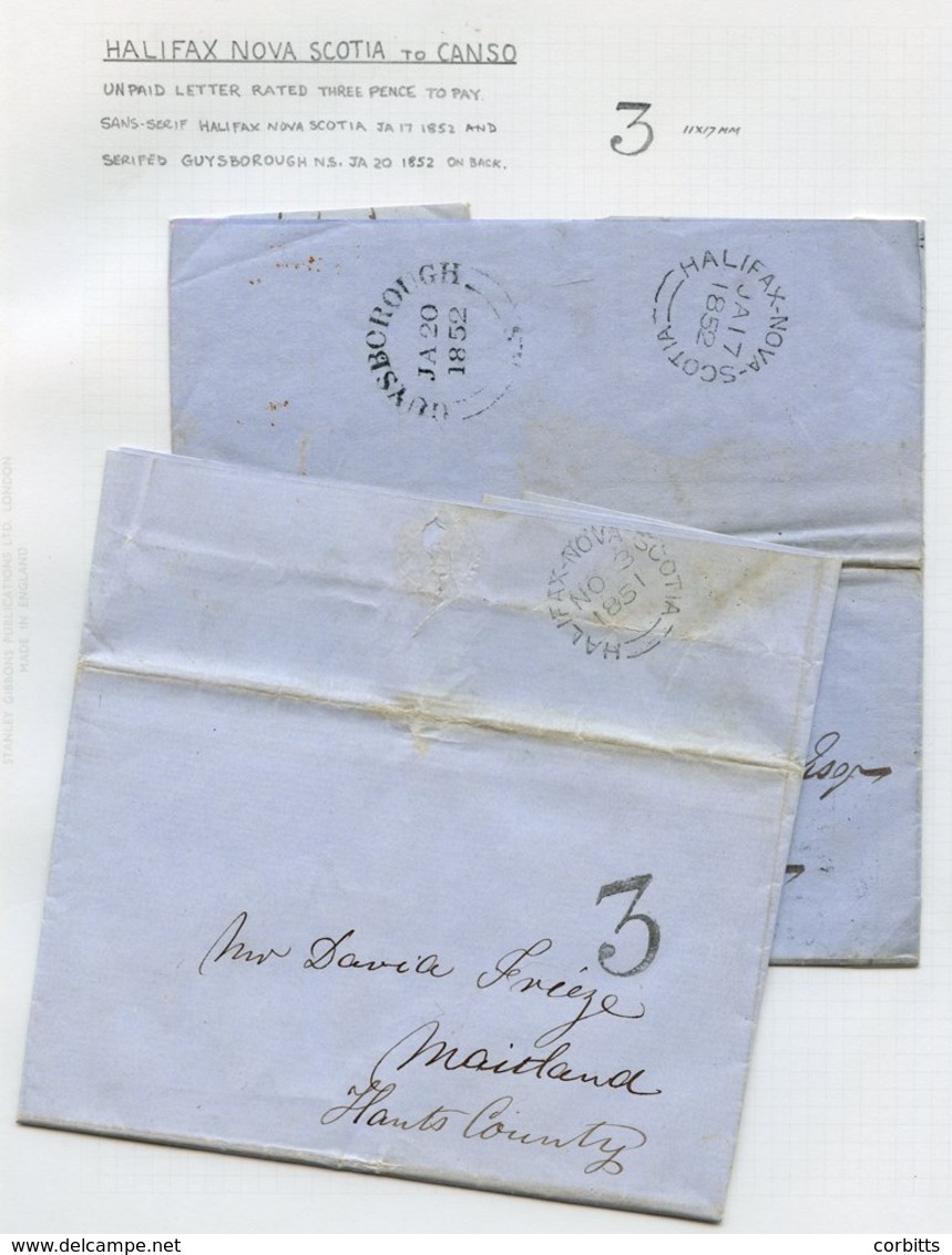 1852-75 Range Of The '3' Or 'PAID 3' H/stamps On Envelopes Or Entires, Includes Two From Halifax & Pakenham, St Eustache - Autres & Non Classés