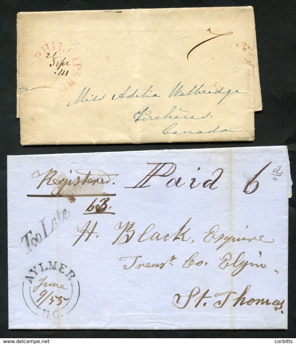 1853 Registered Entire To St. Thomas, U.C. Endorsed 'Paid 6d' That Has An AYLMER JUN.9.53 Circular Undated Town Cancel W - Autres & Non Classés