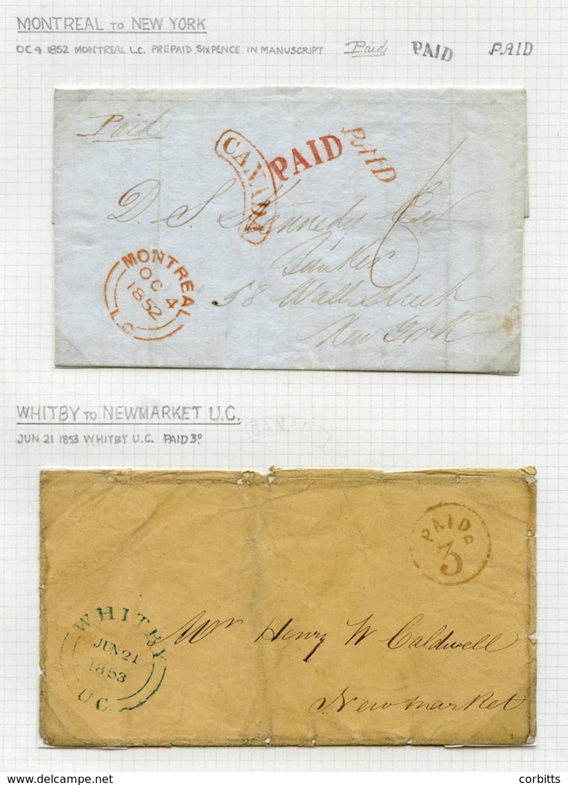 1853-63 Instructional Markings Incl. Folded Letter From Montreal To New York With Two Different 'PAID' H/stamps, Circula - Autres & Non Classés