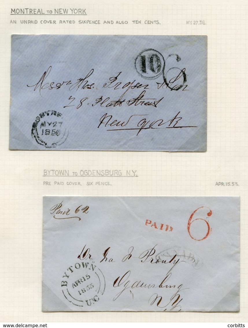 1855-70 Folded Letters Or Envelopes (4) All With '6' Or 'Paid 6' H/stamps. 1855 Bytown To New York, 1856 Montreal To New - Autres & Non Classés