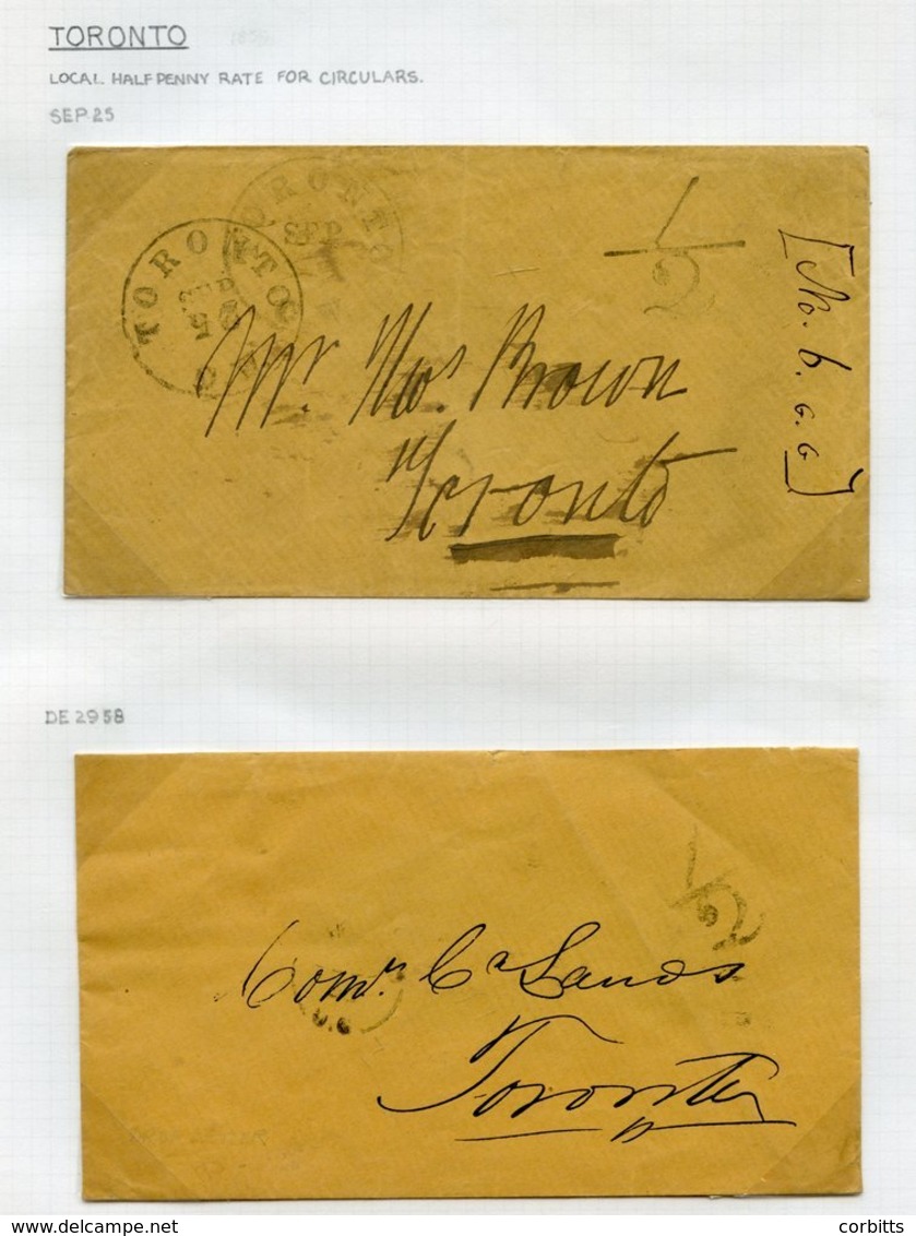 1858 & 1861 Toronto Envelopes (2) With Different '½' H/stamps For The Half Penny Circulars Rate And An 1861 Montreal Unp - Sonstige & Ohne Zuordnung